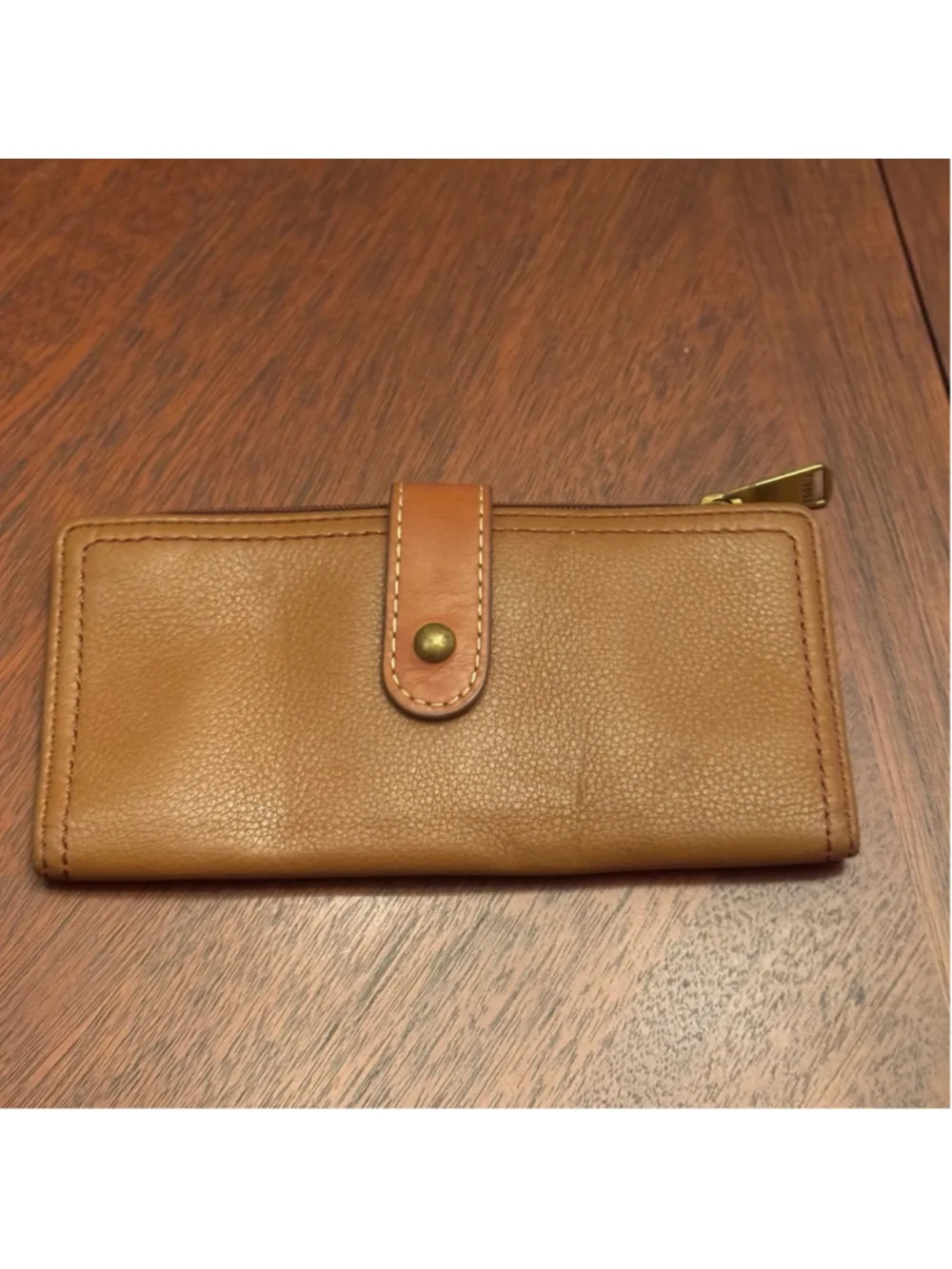Fossil Logan Brown Leather Zip Around Checkbook Wallet Organizer RFID Clutch